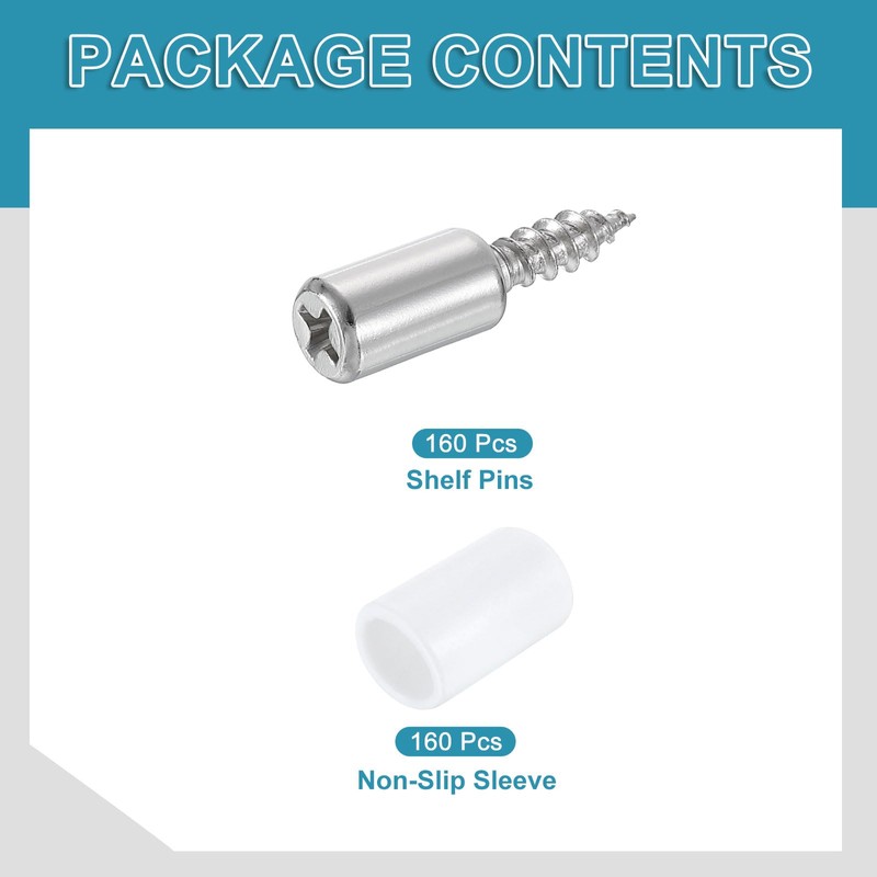 sourcing map 160 Pcs Self-Tapping Screws, Shelf Support Pegs with