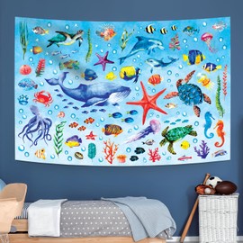 DECOWALL TP-010 Sea Animals Tapestry Kids Tapestries Wall Hanging for Bedroom Living Room Art Home Decor Polyester 60”x40” (150x100cm)