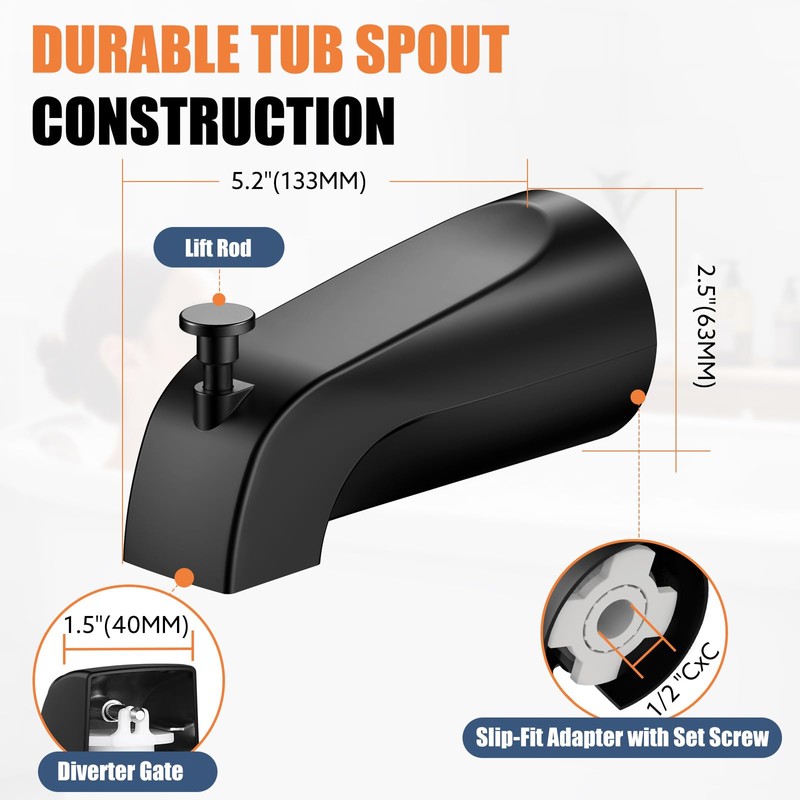 Tub Spout with Pull Down Diverter – Slip-Fit Bathtub Faucet