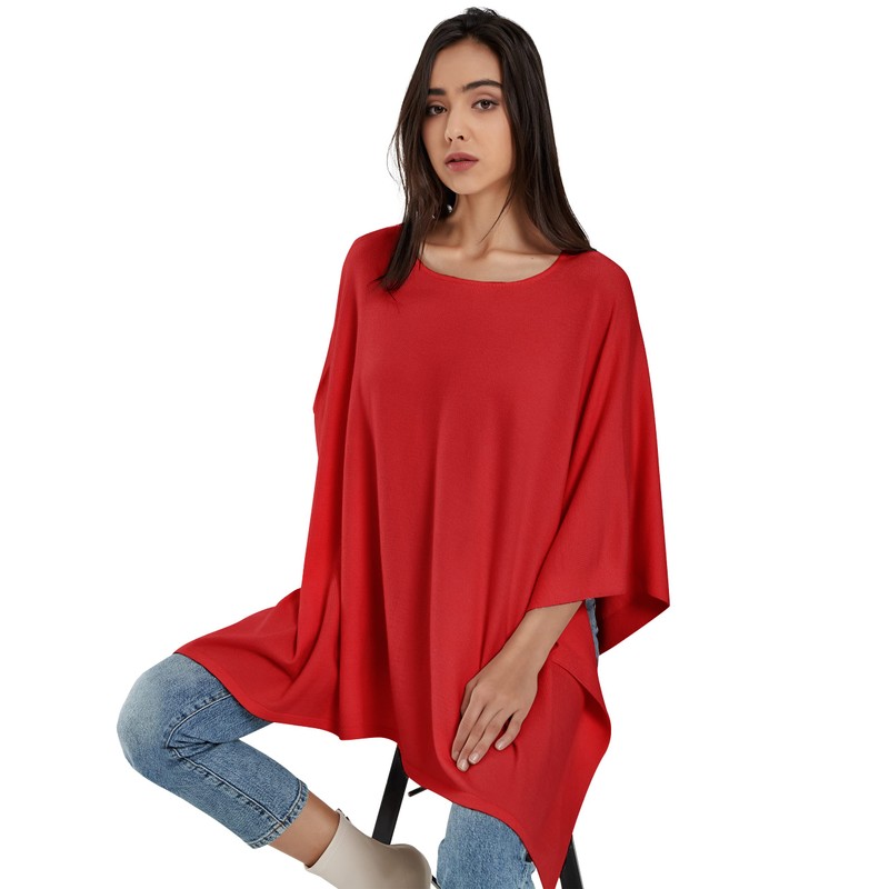 PULI Women's Pullover Poncho Elegant Viscose Knitted Loose Fitting Poncho