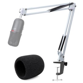 White Boom Arm Compatible with HyperX SoloCas Microphone - Professional Adjustable Mic Arm for SoloCast Mic, Hyper X SoloCast Boom Arm and SoloCast Pop Filter Foam Windscreen by YOUSHARES