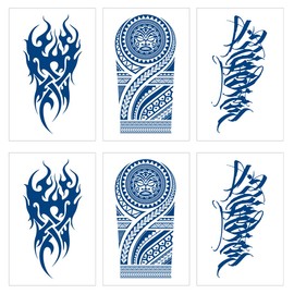isla&bolso Jagua Tattoo Stickers, Realistic Long Lasting, Large Tattoos, Men's Set of 6 (Design 5)