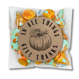 Thanksgiving Party Favors - In All Things Give Thanks - Rustic autumn decor, table decoration, gift for guests - 20 2in round Stickers, Optional cellophane favor bags