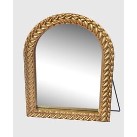 JWZSKZYZ Vintage Vanity Makeup Desk Mirror，Wood Framed Antique Arched Decor Mirror,Vertical, Suspended or Wall Mounted,Used for Bedroom, Living Room, Bathroom, Desktop Dressing Table (GOLD-1B)