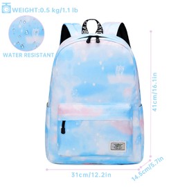 Lohol Lightweight School Backpack for Girls Boys Kids School Bag Backpack with Print, lightblue, Rucksack Backpacks