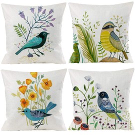 EZVING Bird Decorative Pillow Covers Spring Style Throw Pillow Cover Cushion Case Outdoor Flower Bird Set for Sofa Bed Couch Car Office 20x20 Inch Set of 4