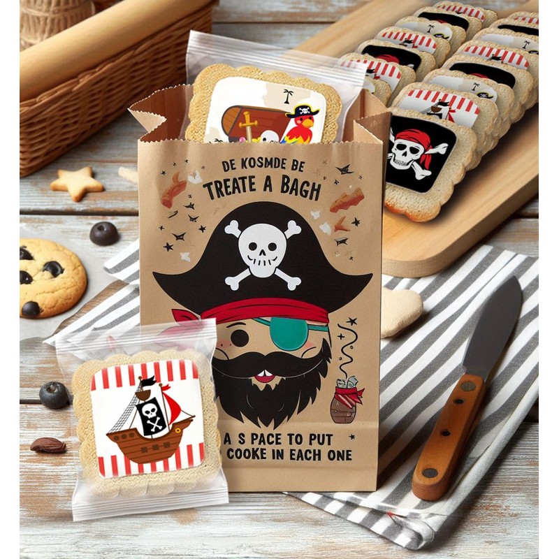 Pirate Theme Cookies Individually Wrapped Printed Cookies 24 Pack Bulk