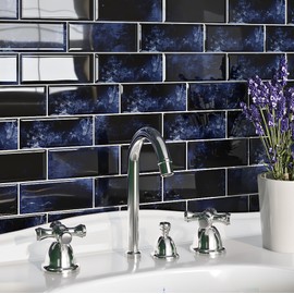 Livelynine Navy Blue Peel and Stick Backsplash Subway Tile Stick on Backsplash Tiles for Kitchen 4-Tiles 12x12" Removable Stick on Back Splash Self Adhesive Waterproof Bathroom Wall Tiles for Shower