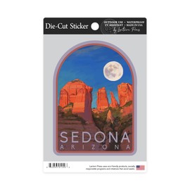 Die Cut Sticker Sedona, Arizona, Cathedral Rock and Moon, Oil Painting, Contour Vinyl Sticker 3 to 6 inches, (Waterproof Decal for Cars, Water Bottles, Laptops, Coolers), Large