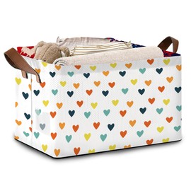 Colorful Heart Pattern Collapsible Storage Box - 17x11.5x10.5 Inch Foldable Organizer for Kids Room, Seasonal Decor - Space-Saving Single Pack