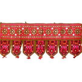 original kikan Elephant Handmade Tapestry Cotton Door Wall Hanging Ethnic Topper Toran Indian Window Valance (37 x14 Inches) (PINK)
