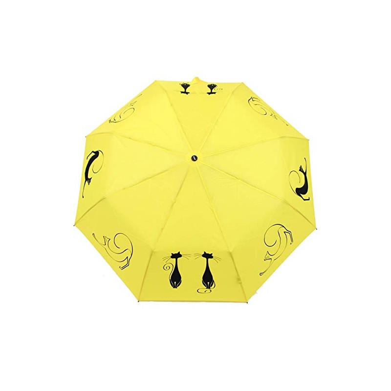 Doppler Mini Pocket Umbrella Open-Close Automatic Cats Friends, Yellow, cat-themed