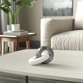 Home Decor and Bathroom Decor Marble Double Ring – Modern Shelf Sculpture and Office Accents for Room Styling – Coffee Table Ornaments and Living Room Decor Statues Design – 6", White & Black