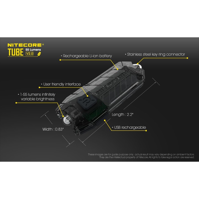 Nitecore Tube V2.0 Keychain Flashlight, 55 Lumen USB Rechargeable Ultralight