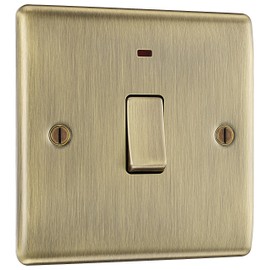 BG Electrical Single Wall Switch with LED Power Indicator, Double Pole, Raised and Slim Profile, Round Edges, Nexus Metal, Antique Brass, 20A, NAB31