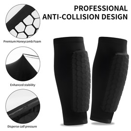 Football Shin Guards Compression Sleeves with Honeycomb Pads, Leg Protector
