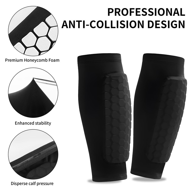 Football Shin Guards Compression Sleeves with Honeycomb Pads, Leg Protector
