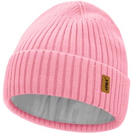 ATNKE Knit Beanie Hat for Men and Women, Winter Soft Cuffed Wooly Stretchy Thick Warm Fleece Lined Beanies Skull Cap Daily Gifts/Pink