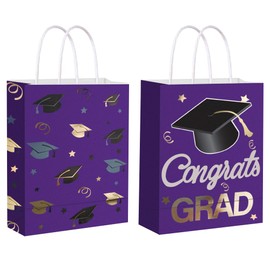 12 Pieces Graduation Gift Bags, Graduation Party Favor Gifts Wrapping Bags for Graduation Season Theme Party Supplies Decoration (Purple Gold)
