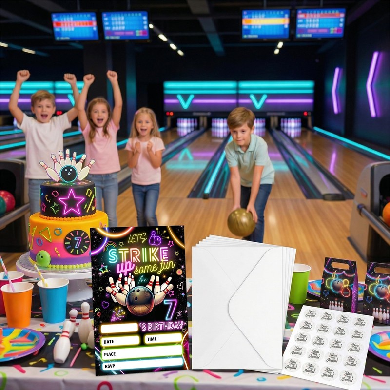 DTLGTG Bowling Birthday Invitations for Boys, 20 Pcs 4x6 Inch