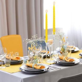 10 Inch Yellow Twisted Taper Candles Set for Summer, 12 Pack Unscented Candlesticks, Dripelss Thin Tapered Candles for Holiday Party Decoration