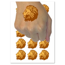 Regal Maned Lion Head Side Profile Temporary Tattoo Water Resistant Fake Body Art Set Collection - 54 1" Tattoos (1 Sheet)