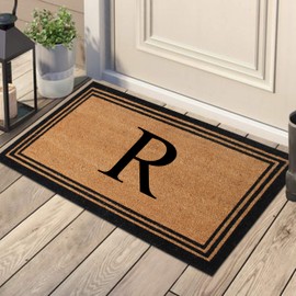 A1HC Pure Natural Coir Doormat with Heavy Duty PVC Backing,0.75 Inch Pile Height, Natural Color,Perfect for Outdoor Use Under Covered Areas, Monogrammed (18" X 30", R)
