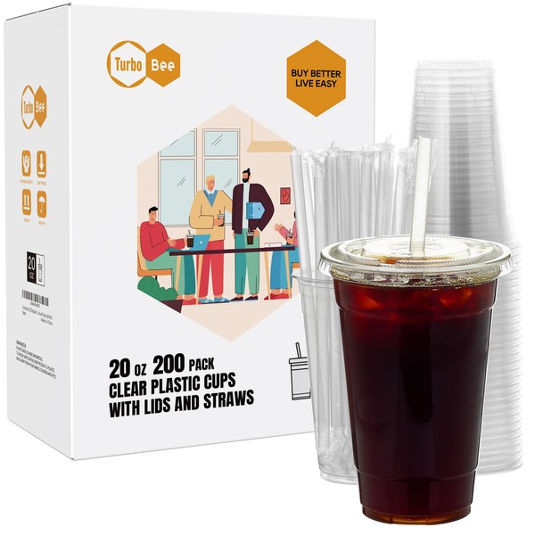 Turbo Bee 200 Sets 20 OZ Clear Plastic Cups with