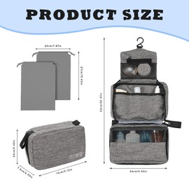Aucuu Hanging Toiletry Bag, Wash Bag Cosmetic Bags, Foldable Travel Wash Bag with 2 Drawstring Bags, Cosmetics Makeup B-ag with Hook & Handle, Organizer for Men Women, Business Trip, Vacation
