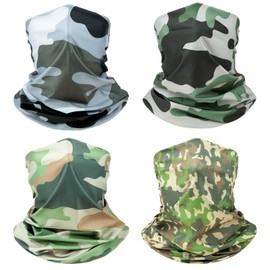 4pcs Breathable Neck Gaiter UPF 50+ Face Scarf Mask Sun Protection Bandana for Men Women,Cycling,Fishing,Hiking, Classic Camo, One Size