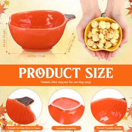 Maxdot 8 Pcs Ceramic Pumpkin Bowls 6 oz Thanksgiving Fall Ramekins Oven Safe Autumn Pumpkin Dipping Bowls Yellow Orange Small Baking Dish for Serving Dip, Sauce, Snack, Baking Souffle, Pudding