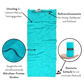 Microfibre Fitness Towel, with Terry Cloth Structure | Sports Towel for Gym | Cloth Fabric with Oeko-Tex Certification | Absorbent, Lightweight (Turquoise, 120 x 50 cm, T)