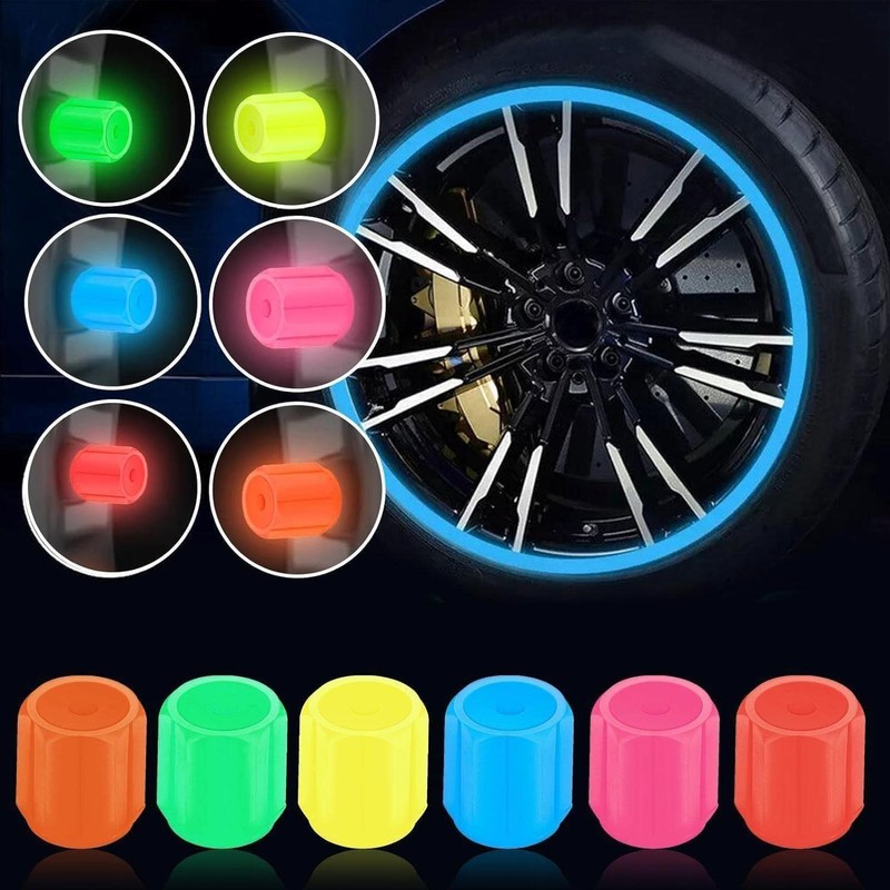 4Pcs Yellow Luminous Tire Valve Caps, Car Wheel Styling Motorcycle
