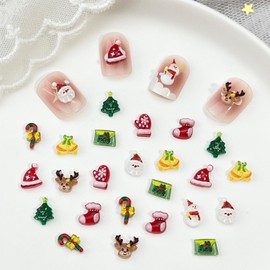50Pcs Christmas Nail Charms 3D Nail Art Craft Resin Charms Santa Claus Reindeer Snowman Bell Cute Nail Design Xmas Nail Charms and Gems Cartoon Small Nail Jewelry DIY Acrylic Nail Accessories