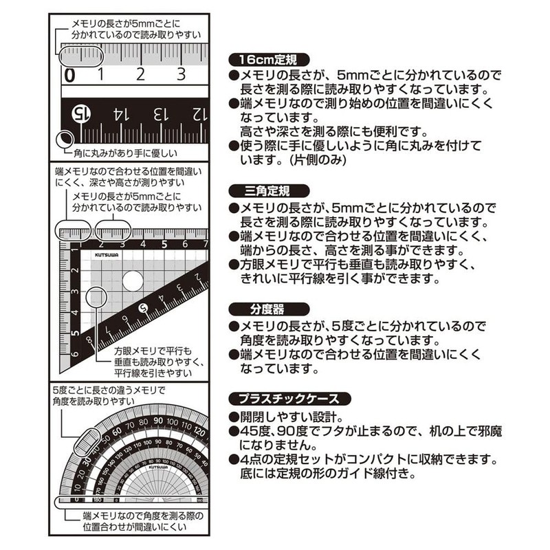 Kutsuwa Ruler Set, Black KB035