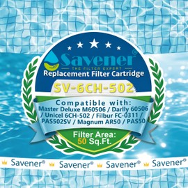 Savener® 6CH-502 PAS50SV Hot Tub Spa Filter Cartridge, Compatible with PAS50SV-F2M, Unicel 6CH-502, Filbur FC-0311, M60506, AR50, AK-90161, Excel Filters XLS-604, 50 Sq. Ft, 2 Pack