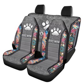 Howilath Dog Mom Paw Boho Floral Print 4 Pcs Car Seat Covers Full Set, Front Seat Covers and Backrest Bench Protector, Universal for Most Cars Trucks Suvs