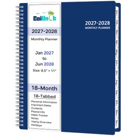 2027-2028 Monthly Planner, 18 Months Calendar Planner 2027-2028 from Jan 2027 – Jun 2028, 8.5'' x 11'' with Ruled Spread, Flexible Cover, Spiral Wirebound, Pocket, Coated Tabs, Notes ＆ Habit Tracker