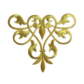 Metallic Gold - Line Flow - Abstract Swirl - Fleur de lis Design - Embroidered Iron on Patch