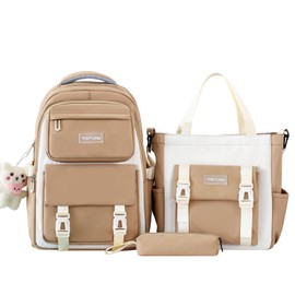 Amythe YY622 School Backpack Set for Girls, 3 Pieces, 2025 School Bag with Shoulder Bag, Pencil Case for School Travel, School Bag Casual, khaki