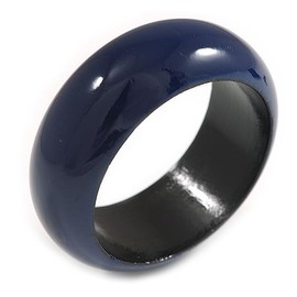 Avalaya Aubergine Blue Round Wooden Bangle Bracelet (Natural Irregularities) - Medium Size