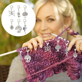 PLIGREAT 12 Pcs Silver Butterfly Fairy Charms Crochet Stitch Markers Knitting Row Counter Locking Mark Clips Knitting Tool Kit with Storage Tin Box Gifts for Mom Grandma DIY Jewelry Crafts Accessories