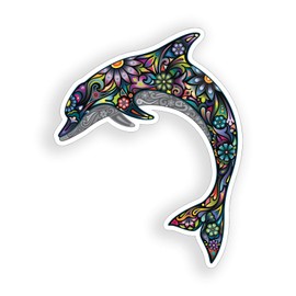 Dolphin Sticker Black Flower Ocean Beach Cup Cooler Laptop Phone Car Vehicle Window Bumper Decal