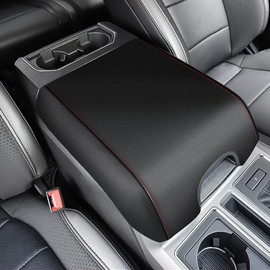 AOMSAZTO Armrest Covers for 2015-2020 Ford f-150 Black with red Stiches