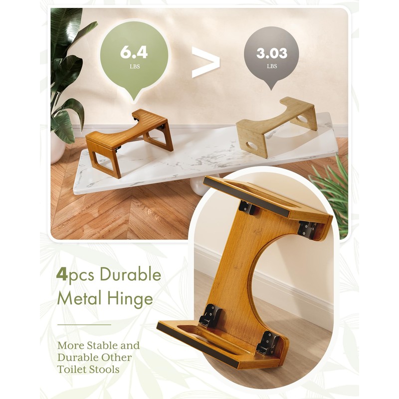 AmazerBath 8.5 Inches Bamboo Toilet Stool Squat for Adult, Foldable