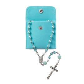 YQZIYOU Rosary Beads Catholic for Women - Confirmation Gifts for Teenage Girl, Solid Colored Simple Style button bag, Artificial Pearls Rosary, Gifts for Women, (Sky blue)