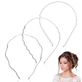 Ymapinc Silver Thin Headband, 3 Pcs Hair Bands with Wavy Designs, Metal Hair Band for Women,Preppy Headband Set, Elastic Headbands for Daily Sports Headbands for Women Teens