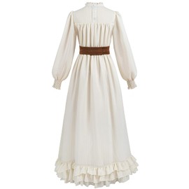 FCCAM Victorian Dress for Women 1800s Long Sleeve Edwardian Dress with Corset Renaissance Costume L