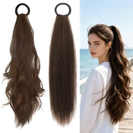 2 Pieces Hair Extensions Braid Dark Brown Ponytail Hairpiece Real Hair 45 cm Ponytail Extension with Elastic Band Fashionable Versatile Combinable Natural Comfortable Easy to Use