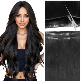 LOXXY Double Layered Butterfly Weft PU Hair Extension - 16 Inch 100g Invisible OVO Real Human Hair Extension - 1PCS Jet Black, No Glue Genius Weft Bead in Extensions Hair, Weft Width 31.5" (80cm)